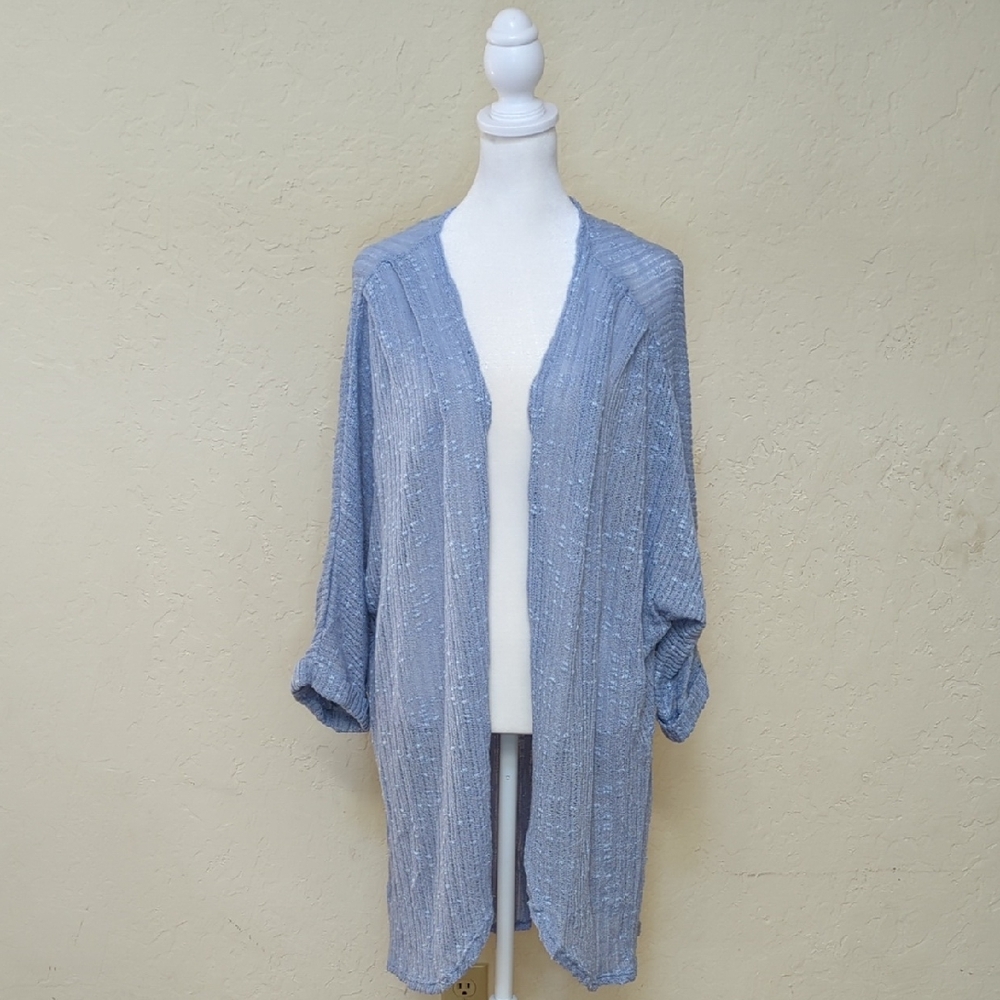 NEW Blu Pepper Sky Blue Textured Open Knit Lightweight Long Cardigan Size 2XL